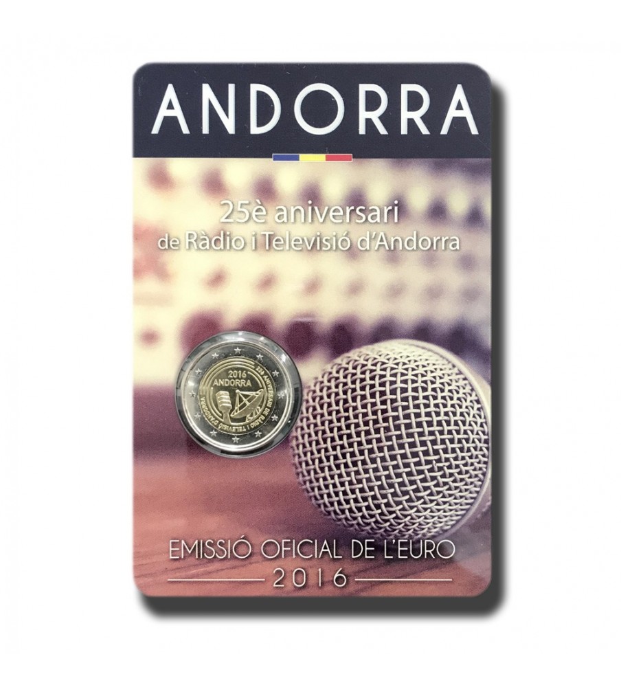 2016 Andorra 25th Anniversary Radio & TV 2 Euro Commemorative Coin