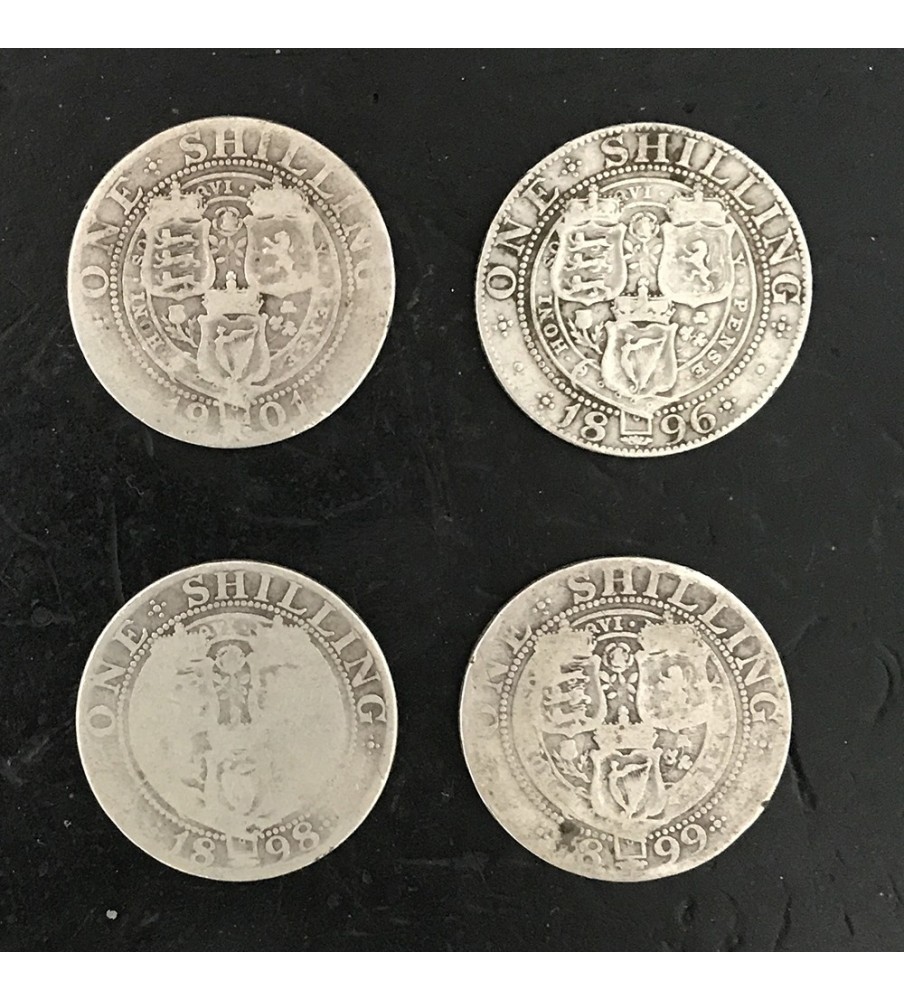 1896 1898 1899 1901 British Silver Shilling Coins Lot of 4