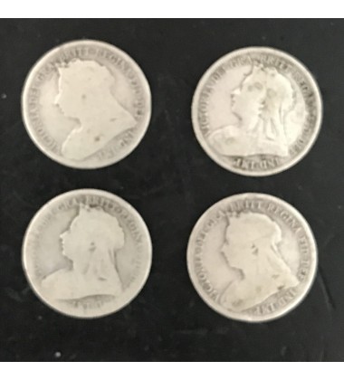 1896 1898 1899 1901 British Silver Shilling Coins Lot of 4