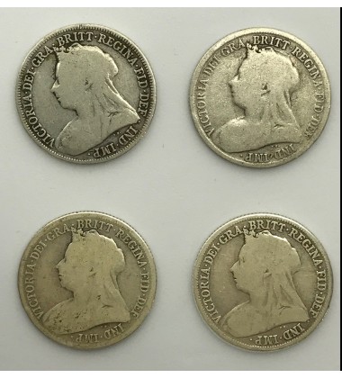 1896 1898 1899 1901 British Silver Shilling Coins Lot of 4