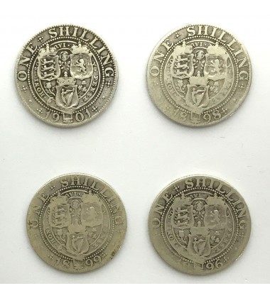 1896 1898 1899 1901 British Silver Shilling Coins Lot of 4