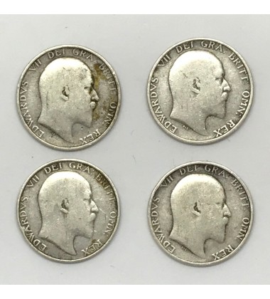 1902 1906 1907 1910 British Silver Coins Lot Of 4