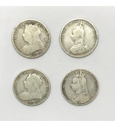 1896 1898 1899 1901 British Silver Shilling Coins Lot of 4