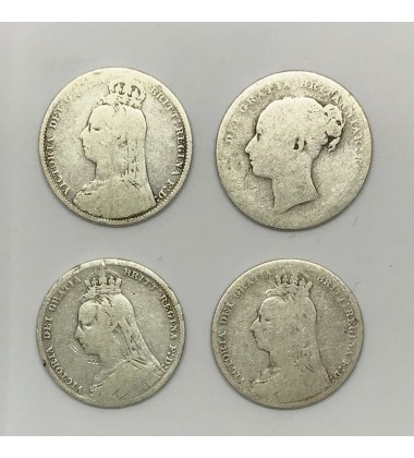 1885 1889 1890 1891 British Silver Shilling Coins Lot Of 4