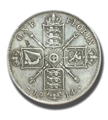 1914 British Silver Florin Coin