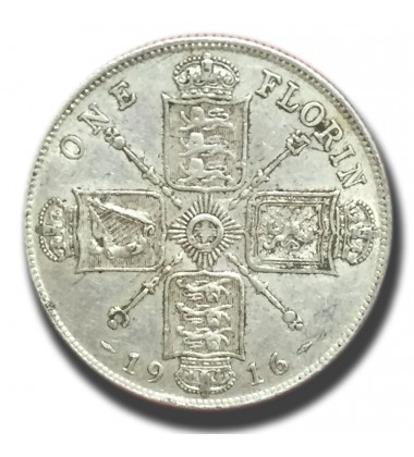 1916 British Silver Florin Coin