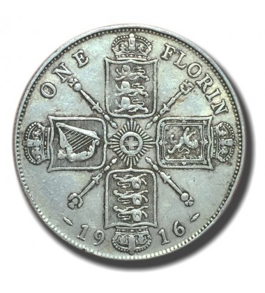 1916 British Silver Florin Coin