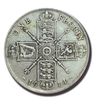 1914 British Silver Florin Coin