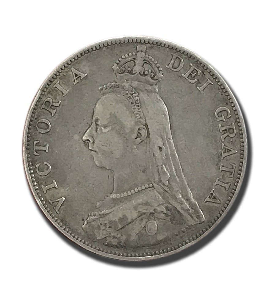 1889 British Silver Double Florin 4 Shillings Victoria Coin