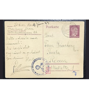 1942 Germany To Italy Ww2 Prisoner Of War Pow Postkarte