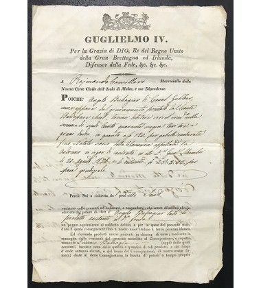 1831 May 25 Malta Giiuglielmo Iv Court Marshall Legal Document