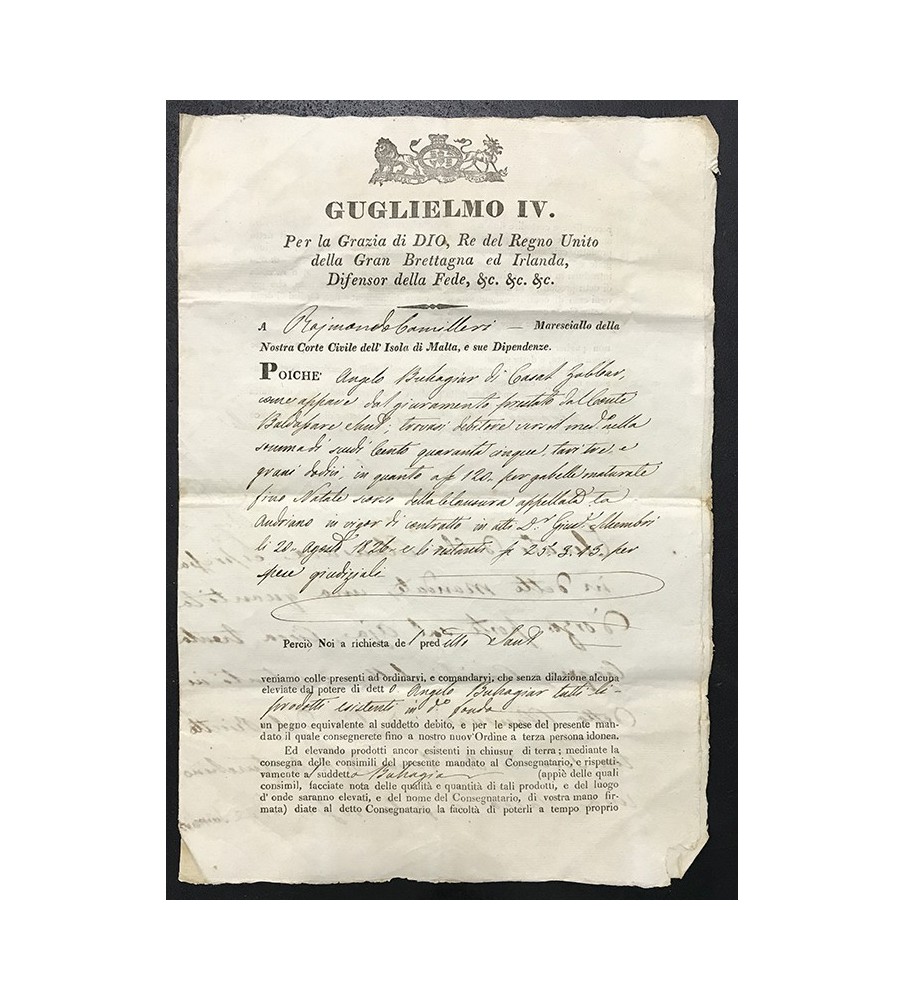 1831 May 25 Malta Giiuglielmo Iv Court Marshall Legal Document