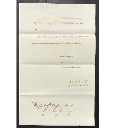 1836 Nov 17, Official Chief Secretary'S Office Letter, Signed By Chief Secretary Fred Hankey