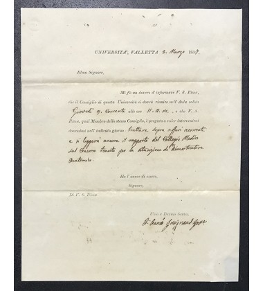 1837 March 8 Entire Letter Universita Valletta Medical Faculty Discussion