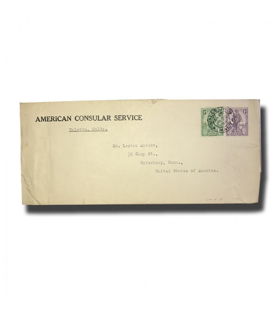 1926 Malta Cover Postal History American Consular Service