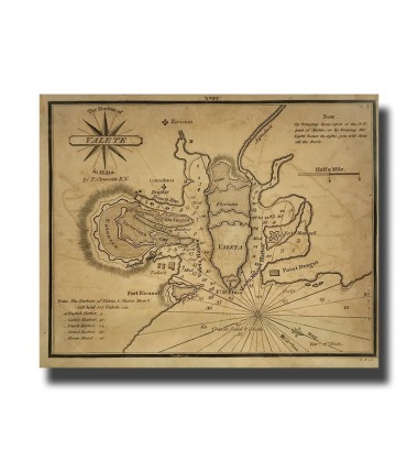 MALTA MAP LA VALETA AND HARBOUR BY SMITH 1798-1850