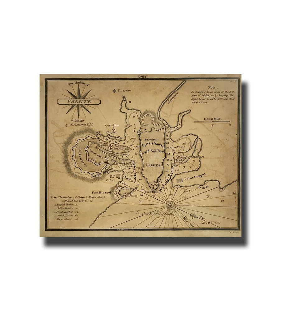 MALTA MAP LA VALETA AND HARBOUR BY SMITH 1798-1850