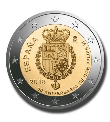 2018 Spain 50th Anniversary King Felipe VI 2 Euro Coin