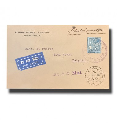 1931 Malta to Tripoli First Flight Airmail Cover Postal History