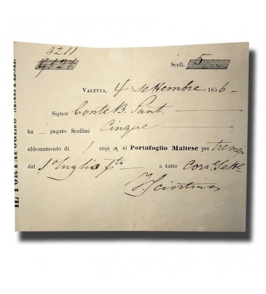 1856 Malta Ephemera Collectable Portafoglio Maltese Receipt