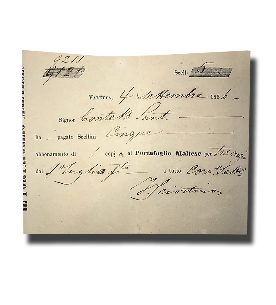 1856 Malta Ephemera Collectable Portafoglio Maltese Receipt