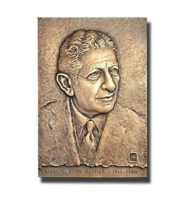 1989 Malta Prime Minister G.Borg Olivier Bronze Commemorative Plaque 1 of 20