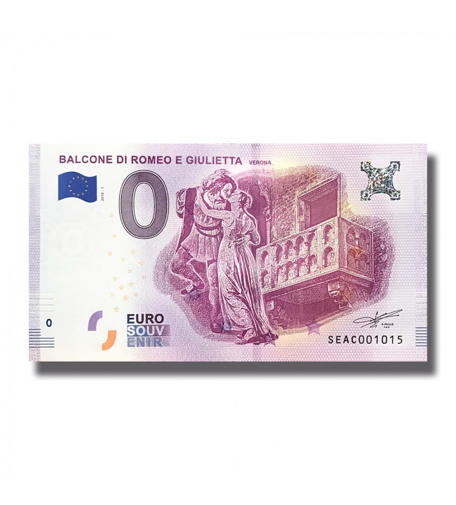 0 Euro Souvenir Banknote Balcone Di Romeo E Giulietta Uncirculated Italy SEAC 2018