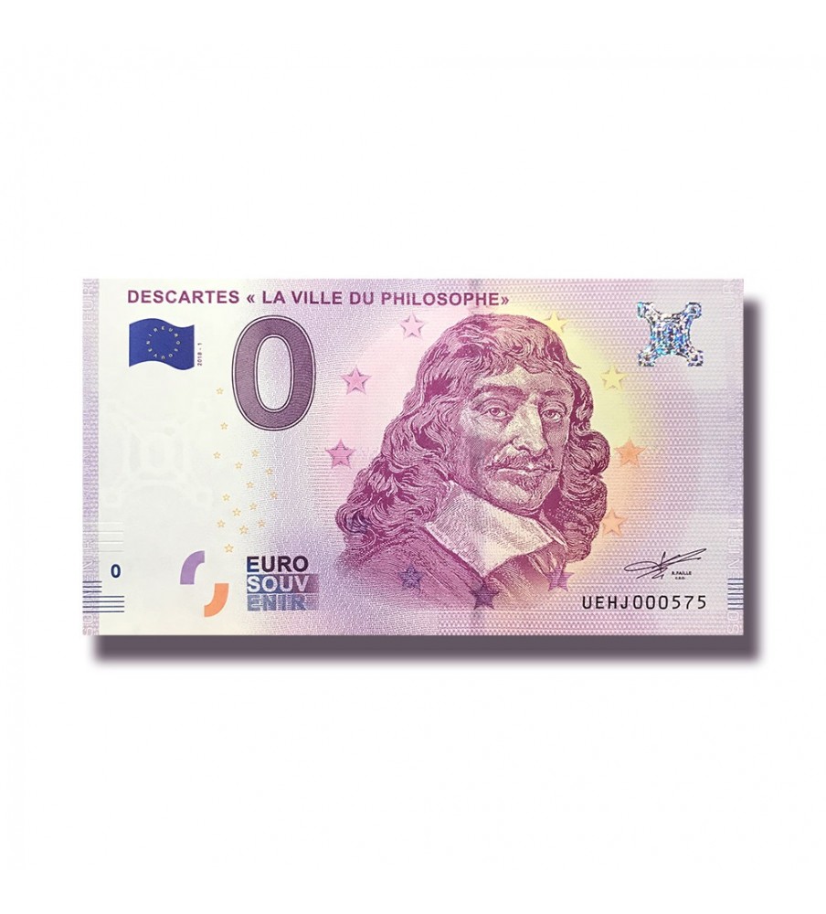 0 Euro Souvenir Banknote Descartes La Ville Du Philosophe Uncirculated France UEHJ 2018