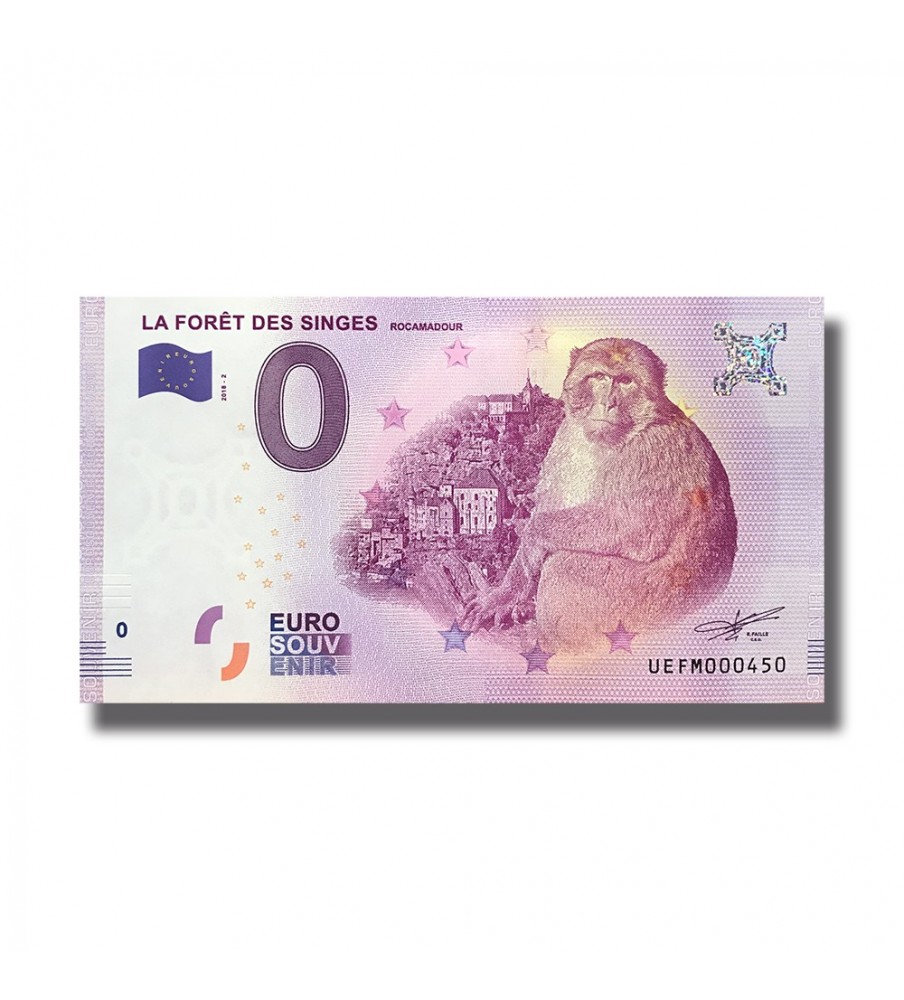 0 Euro Souvenir Banknote La Foret Des Singes Rocamadour France UEFM 2018-2