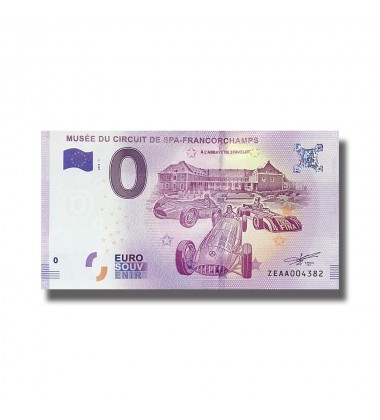 0 Euro Souvenir Banknote Musee Du Circuit De Spa Francorchamps Uncirculated Belgium ZEAA 2018-1