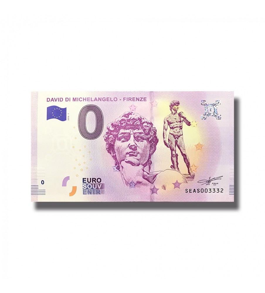 0 Euro Souvenir Banknote David Di Michelangelo Firenze Italy SEAS 2018