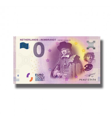 0 EURO SOUVENIR BANKNOTE NETHERLANDS REMBRANDT PORTRET VAN JAN SIX PEAG 2019-4