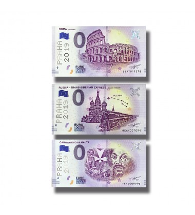 0 EURO BANKNOTE SET OF 3 PERFORATED BANKNOTES MALTA ITALY RUSSIA - PRAHA 2019