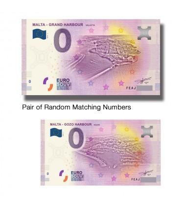 0 Euro Souvenir Banknote Mgarr Harbour And Malta Grand Harbour Matching Numbers FEAH FEAJ