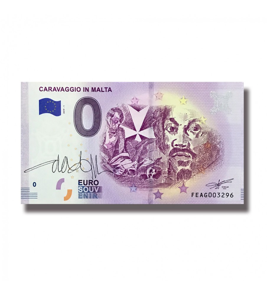 0 Euro Souvenir Banknote Caravaggio In Malta Signed By Artist Alexia Coppini Malta FEAG 2019-1