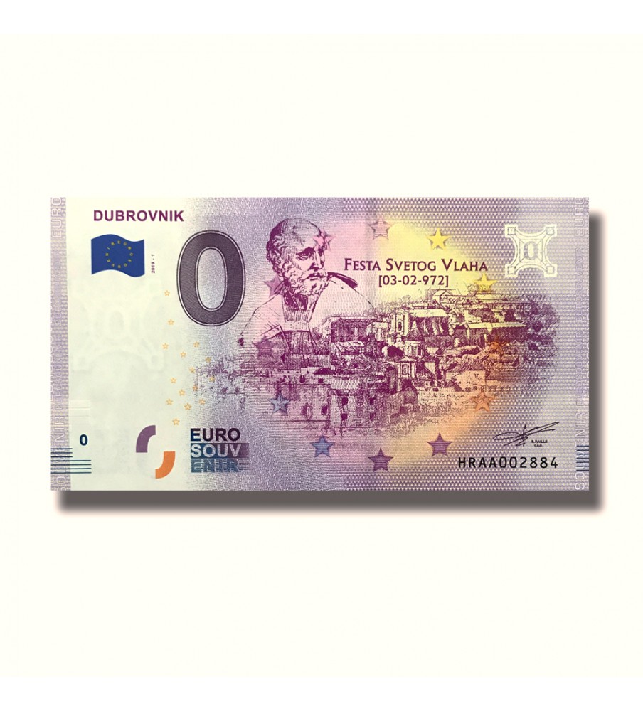 0 Euro Souvenir Banknote Dubrovnik Croatia HRAA 2019-1