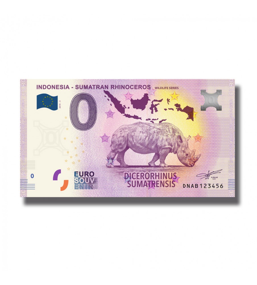 0 EURO SOUVENIR BANKNOTE INDONESIA SUMATRAN RHINOCEROS 006300 DNAB 2019-3