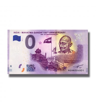 0 EURO SOUVENIR BANKNOTE GANDHI 150TH ANNIVERSARY INDIA 2020-11  1869 - 2019 INDEPENDENCE 1947