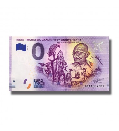 0 EURO SOUVENIR BANKNOTE GANDHI 150TH ANNIVERSARY INDIA 2020-10