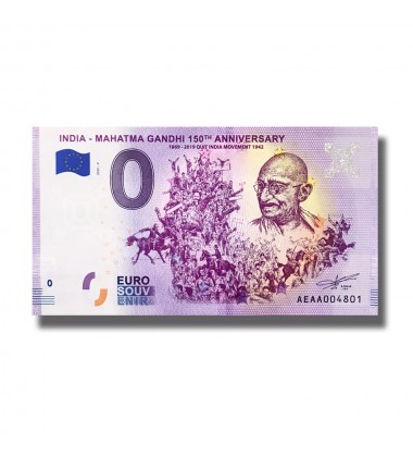 0 EURO SOUVENIR BANKNOTE GANDHI 150TH ANNIVERSARY INDIA 2020-9 AEAA