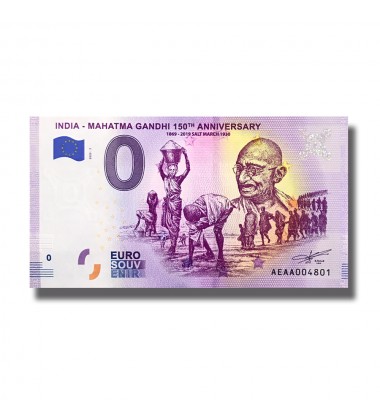 0 EURO SOUVENIR BANKNOTE GANDHI 150TH ANNIVERSARY INDIA 2020-7 006320 AEAA 2020-7