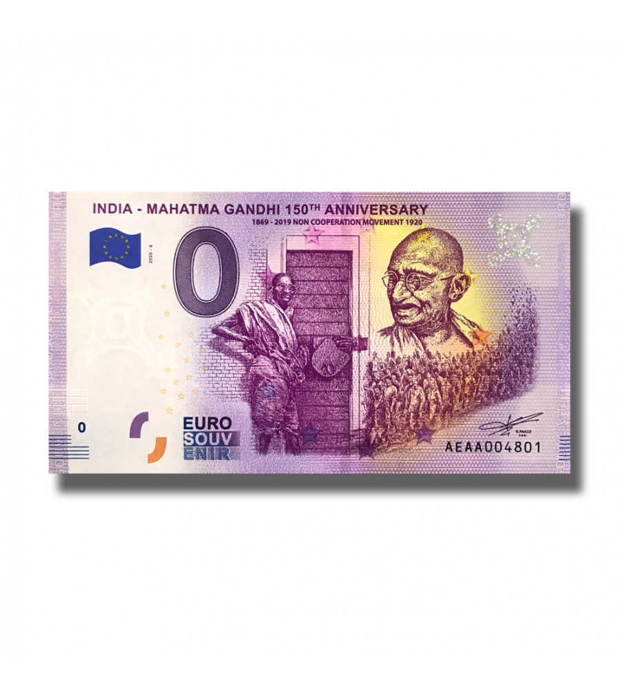 0 Euro Souvenir Banknote Gandhi 150th Anniversary India AEAA 2020-6