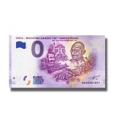 0 EURO SOUVENIR BANKNOTE GANDHI 150TH ANNIVERSARY INDIA 2020-5