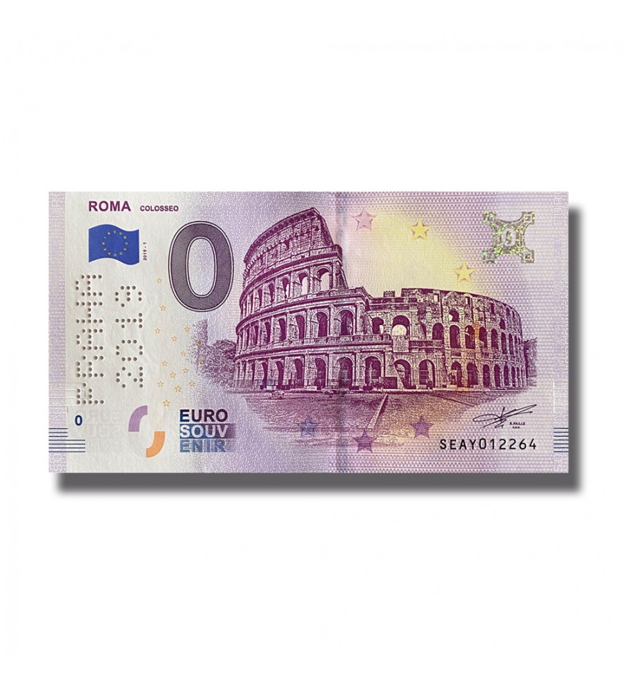 0 EURO SOUVENIR BANKNOTE ROMA COLOSSEO PERFORATED PRAHA ITALY SEAY 2019-1