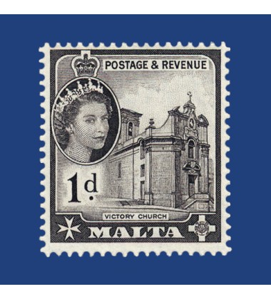 MALTA STAMPS DEFINITIVE 1956 RE-ISSUE 1D BLACK