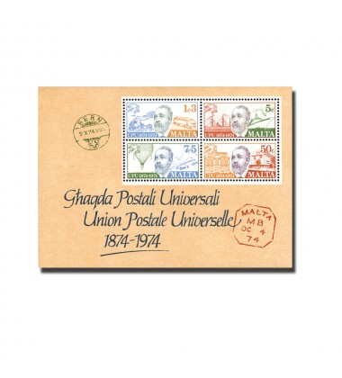 MALTA MINIATURE SHEET CENTENARY OF UNIVERSAL POSTAL UNION