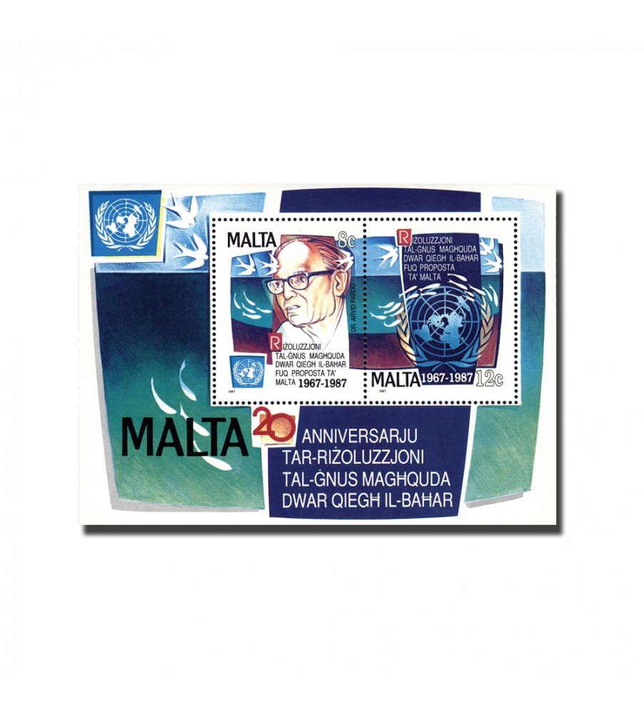 1987 Dec 18 MALTA MINIATURE SHEET 20TH ANN. OF THE U.N. RESOLUTION OF THE SEABED