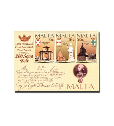 MALTA MINIATURE SHEET MALTESE CITIES 1797-1997