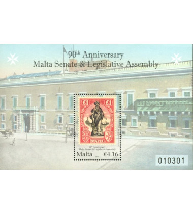 MALTA MINIATURE SHEET 90TH ANNIVERSARY MALTA SENATE & LEGISLATIVE ASSE