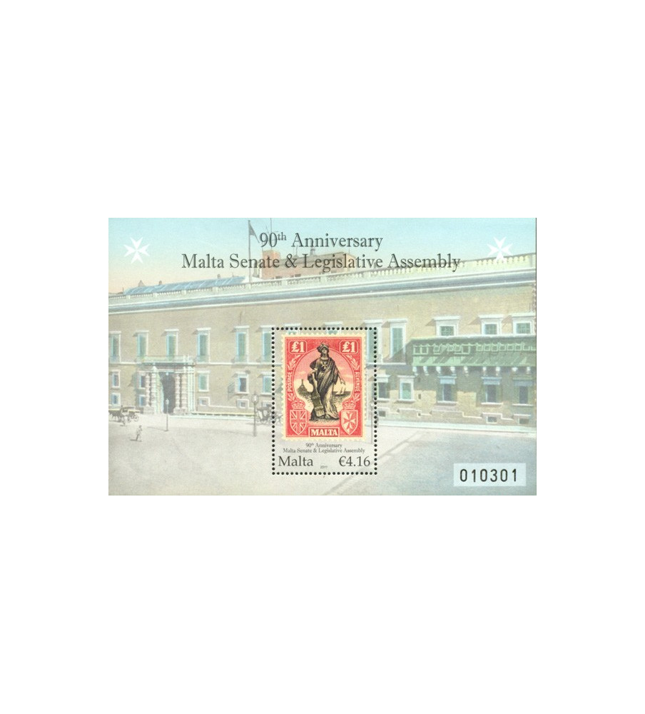 2011 Dec 02  MALTA MINIATURE SHEET 90TH ANNIVERSARY MALTA SENATE & LEGISLATIVE ASSE